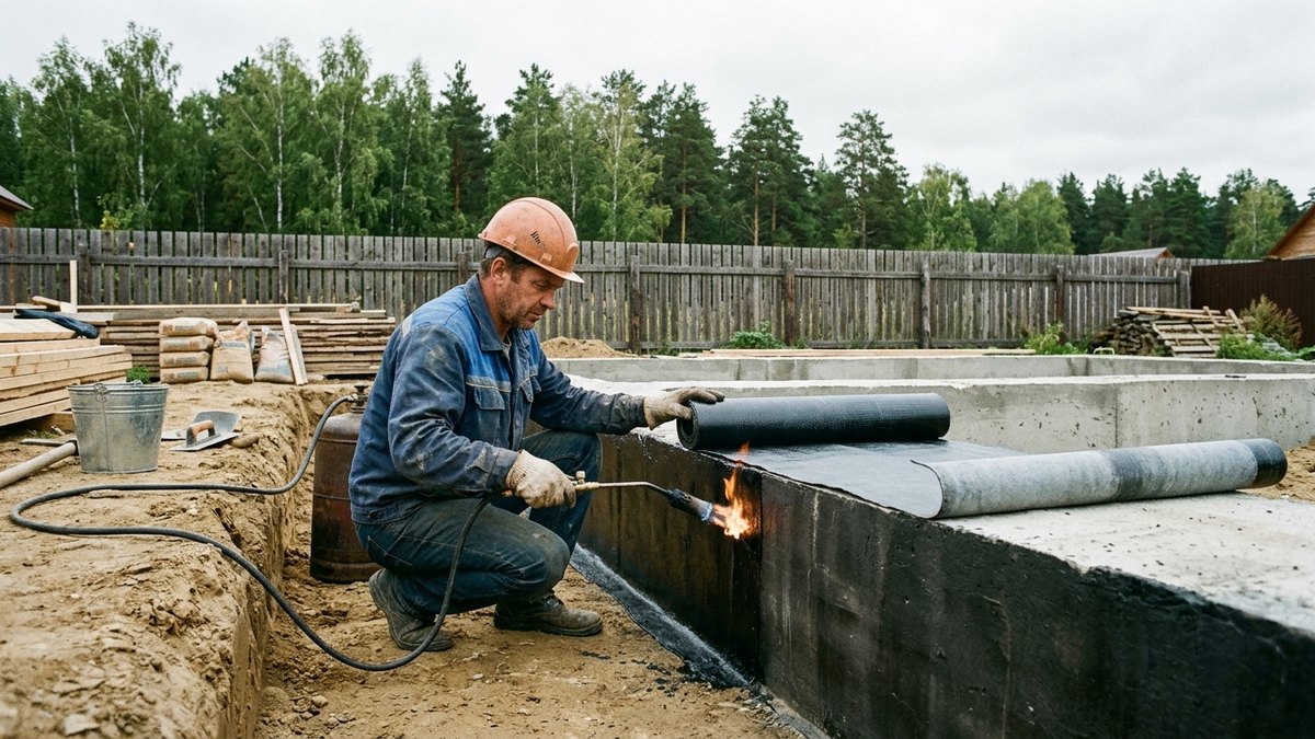 Гидроизоляция фундамента: обмазочный состав и профилированная мембрана по наружной стене